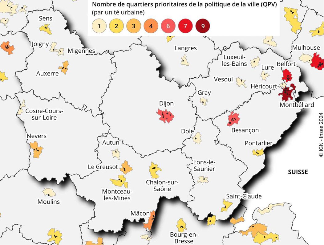 Schéma du nombre de quartiers prioritaires de la politique de la ville (QPV)