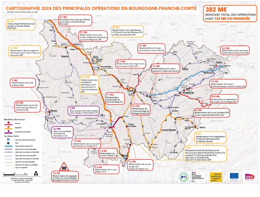 Cartographie 2024 des principales opérations en Bourgogne-Franche-Comté