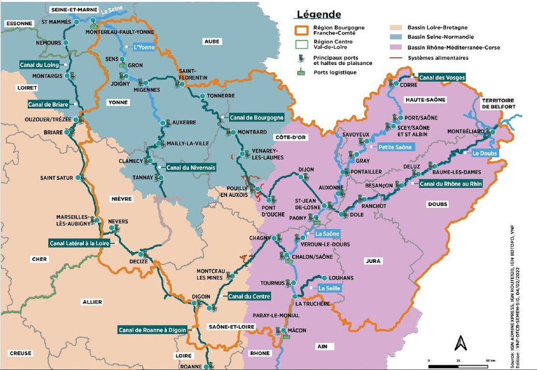 Carte du réseau fluvial en BFC